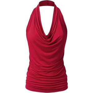 EIMIN Women's Casual Halter Neck Draped Front Sexy Open Back Tank Top (2XL)