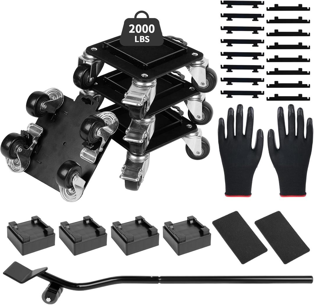 Heavy Duty Furniture Movers with 4 Wheels,Furniture Lift Mover Tool Set with 2000 lbs Load Capacity, Easy Sliders Dolly with Removable Side Guards&Brake, for Moving Appliance,Sofa etc (Black)