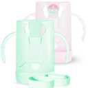 MOMUSE Dual-Lid Squeeze Pouch Holder for Food Pouches & Drink Boxes, Baby Pouch Holder with Larger Capacity, Versatile Design for Self-Feeding, Anti-Squeeze Pouch Holder No Spill No Mess, Pink & Green
