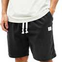Men's Corduroy Shorts Casual 7 Inch Elastic Waist Drawstring Lightweight Summer Beach Shorts with Pockets Black (Black, S)