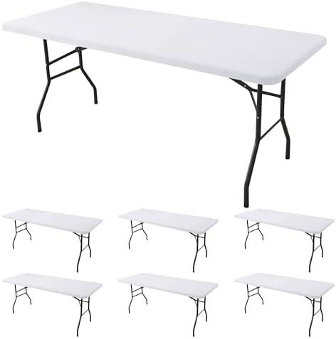 Amazon.com: Enjoyidea Fitted Tablecloth for 6 Foot Rectangle Tables-6 Pack White Elastic Outdoor Picnic Table Cover-Spandex Stretch Folding Table Cloths 6 ft for Camping Dining Room Patio Kitchen Banquet Party : Home & Kitchen