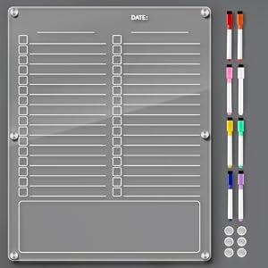 Acrylic Magnetic to Do List Board for Refrigerator, Grocery List Magnet Pad for Fridge with 8 Color Mrakers, Clear Planning Board for Shopping List/Reminders/Events/Meetings-14.5''*11.5''