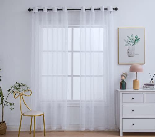 PI Sheer Window Curtains Home Decoration Solid Voile Panels with Ring Top for Bedroom 2 Panels (W52 X L90, Optical White)