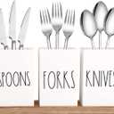 CHONIC Farmhouse Silverware Holder, Rustic Wood Silverware Caddy with Tray, Spoon Fork Knives Flatware Dispenser, Utensil Countertop Organizer, Plastic Cutlery Holder for Kitchen Party (White)