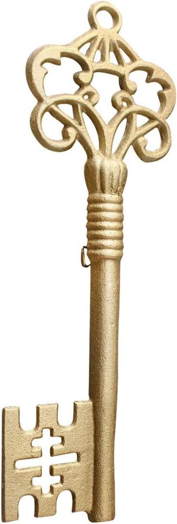 Wallcharmers Large Skeleton Key, Cast Iron Key Wall Decor, Gold Vintage Style Skeleton Keys for Walls, Gold