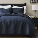palassio Navy Blue 100% Cotton Quilt Queen Size Bedding Sets with 2 Pillow Shams, Textured Lightweight Soft Bedspread Shabby Chic Coverlet, Quilted Comforter Bed Cover for All Season, 3 Pieces Block-navy Blue, Queen(90"x96"）