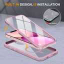 Miracase for iPhone 13 mini Case 5.4",Full-Body Protection,Clear Bumper Case with Built-in 9H Tempered Glass Screen Protector,Military-Grade Drop Protection Outdoor Phone Case for 13 mini,Dark Pink
