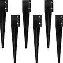 Sekcen 6 Pcs Fence Post Anchor Ground Spike 4x4 Metal Post Stake 24 Inch for Mailbox Deck Railing Black