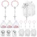 Yinkin 100 Pcs Baptism Favors Set Including 25 Mini Rosary Baptism Favors 25 Organza Bags with Drawstring 25 Thank Kraft Tags 25 Boxes for Christening Party Wedding Supplies Gifts(Pink)