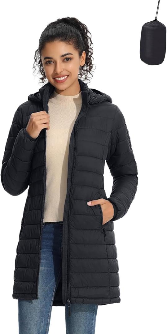 ZMC Packable Women Puffer Coat, Lightweight Water-Resistant Puffer Jacket Detachable Hood Slim-Fit Winter Coat for Women, Medium