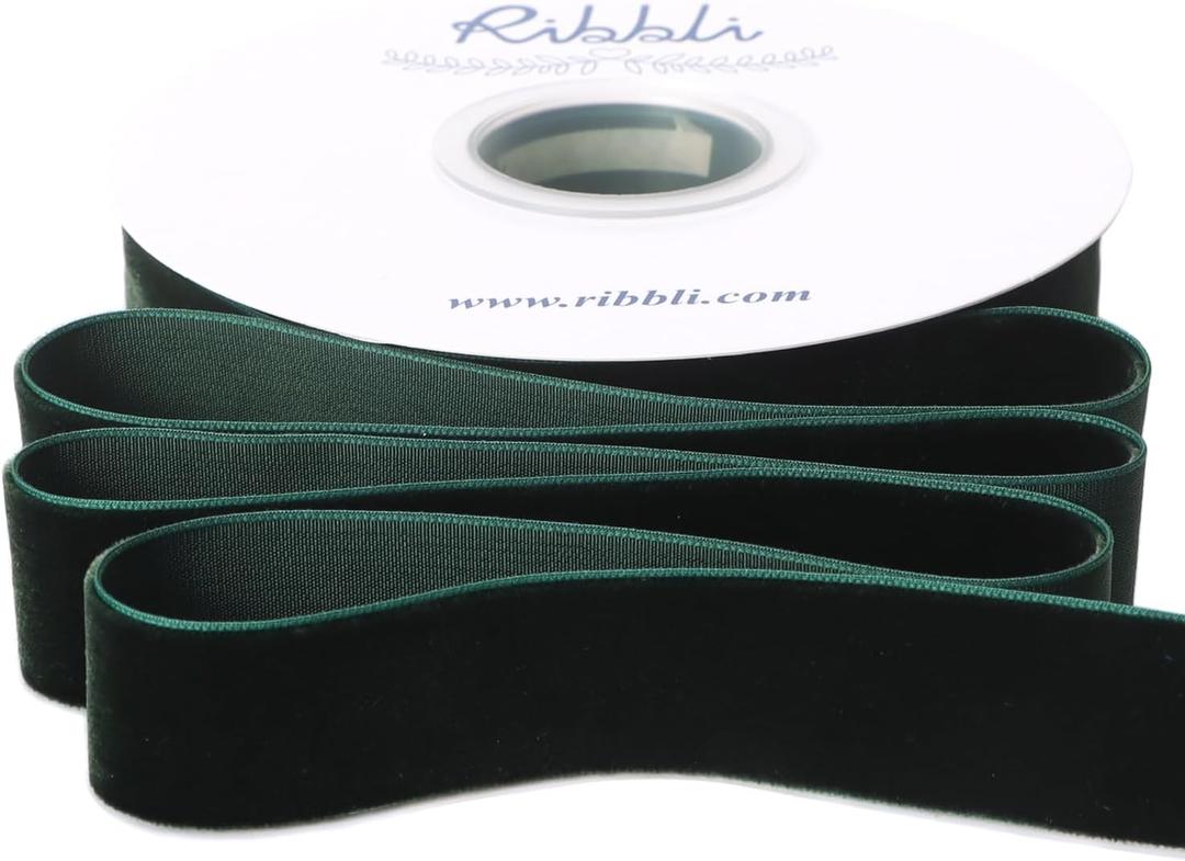 Ribbli Dark Green Velvet Ribbon 1 Inches Continuous10 Yard Spool Red Christmas Ribbon for Gift Wrapping Crafts Home Decor
