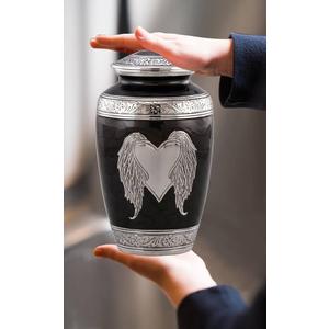 M MEILINXU Urn for Ashes for Woman & Male, Cremation Urns for Human Ashes Adult Female & Man, Burial Urns, Decorative Urns for Funeral, Silver Angel Wings and Heart-Shaped, Black Urn for Woman -Large M MEILINXU Urn for Ashes for Woman & Male, Cremation Urns for Human Ashes Adult Female & Man, Burial Urns, Decorative Urns for Funeral, Silver Angel Wings and Heart-Shaped, Black Urn for Woman -Large