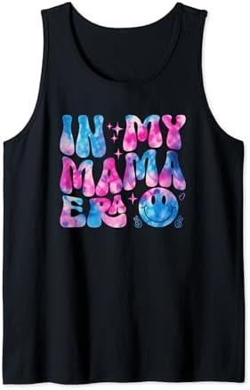 In My MAMA Era Lover Groovy Tie Dye Mom Grandma Mothers Day Tank Top Gray XXL