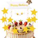 Happy Birthday Cake Toppers, 10 Pcs Gold Five-pointed Star Toppers for Cake, Pearl Decorative Cupcake Topper for Baby Shower Anniversary Party Decorations