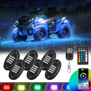6 Pods RGB LED Rock Lights for UTV ATV Golf Cart Truck RZR Offroad Pickup SUV, Waterproof Multicolor Underglow Kit for Cars with APP Music Mode, Vehicle Underbody Light Underneath Accent 12V