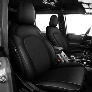 AOMSAZTO Seat Covers for Ford Bronco 4-Door 2021 2022 2023 2024 2025 - Custom Fit Faux Leather Car Seat Cover (Full Set, Black)