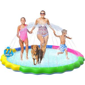VISTOP Non-Slip Splash Pad for Kids, Thicken Sprinkler Pool Summer Outdoor Water Toys - Fun Backyard Fountain Play Mat for Baby Girls Boys Children or Pet Dog (77 inch, Red&Yellow&Green&Blue)