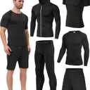 5Pcs Men Compression Workout Set Compression Pants Shirt and Jacket (Black, XL)