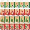 PARSUP 24PCS Medium Christmas Kraft Gift Bags Assorted Styles Bags Xmas Small Paper Bags with Handles Goodie Bags with Christmas Prints for Xmas Gift Wrapping Party Supplies