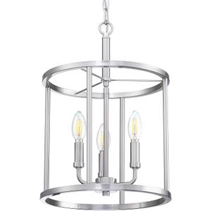 3-Light Hanging Lantern Pendant Light Fixture Brushed Nickel Finish Geometric Chandelier Adjustable Chain Metal Cage Pendant Lighting for Kitchen Island Dining Room Foyer