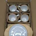 famiware Ocean Espresso Cups with Saucers Set of 4, 3.34oz Espresso Cup Set, Coffee Mug Set for Latte, Macchiato, Stoneware Demitasse Cups Set for Cafe, Microwave&Dishwasher Safe, Cappuccino White