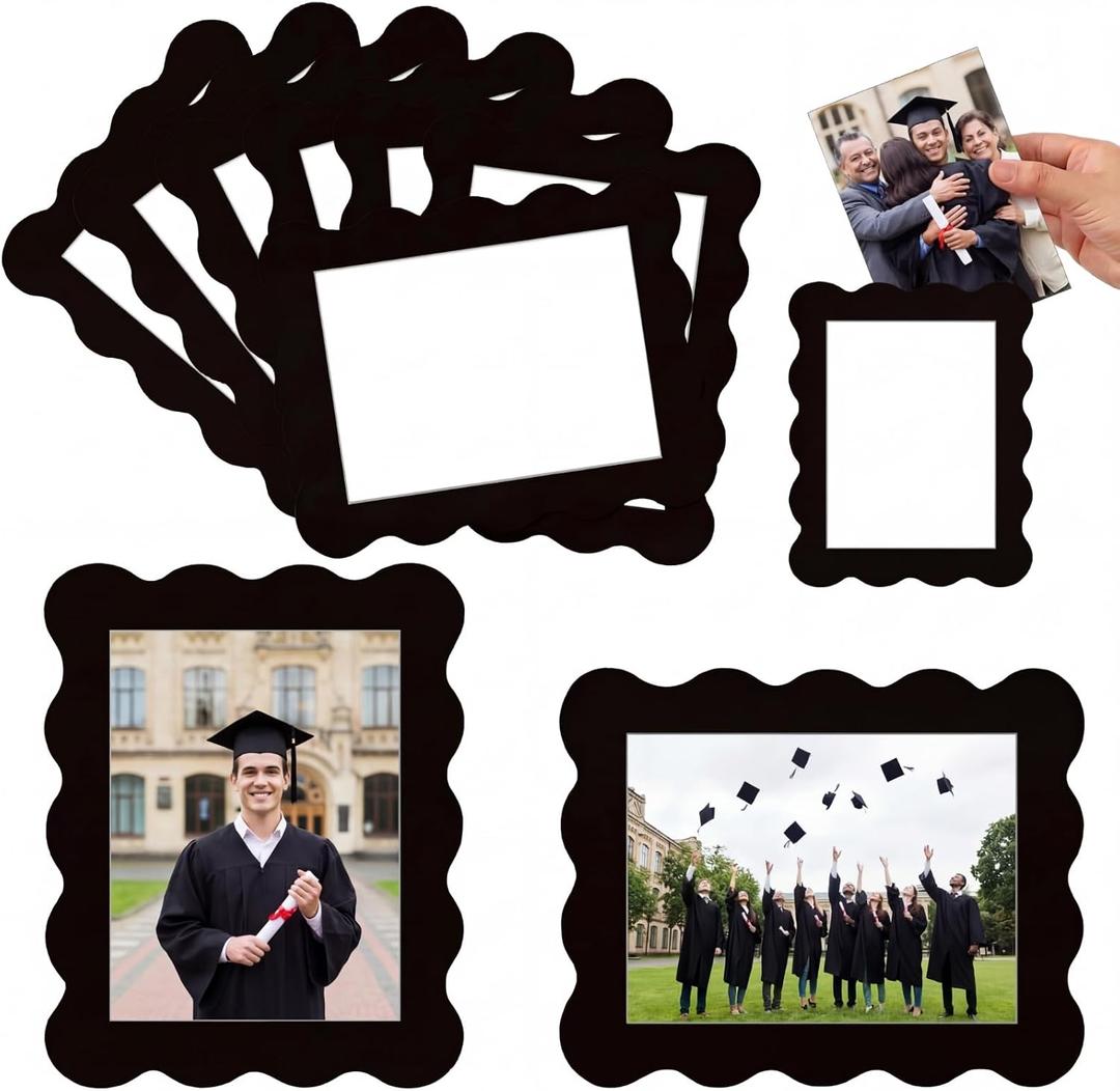 Kingdder 12 Pcs Graduation Scalloped Magnetic Picture Frame for Refrigerator 4 x 6 Black Reusable Picture Frame Magnets Decorative Photo Holders for Fridge Home School Office Kitchen Locker Decor