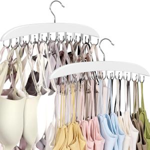 2 Pack Bra Hangers for Closet Organizer, Wooden Tank Top Hanger, Bra Organizer with 40 Stainless Steel Hooks, Closet Organizers and Storage for Bras Camis Belts Ties, White