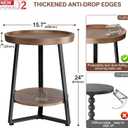 Round End Table Set of 2, 2-Tier Tray Top Side Table Decor Table, Ultra Stable Coffee End Table/Nightstand, Modern Farmhouse Couch Table for Living Room, Bedroom, Bedside Stand or Small Spaces, Walnut, 2 Pcs 2-Tier