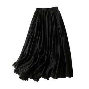 Womens Linen Skirts Summer Casual Loose Midi Skirt Tiered Elastic Waist A Line Skirt