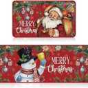 Ceenna 2 Pcs Christmas Kitchen Rugs and Mats Set Winter African Santa Snowman Angel Vintage 17 x 30, 17 x 47 Inch Home Floor Bathroom Door Mat for Holiday Decor