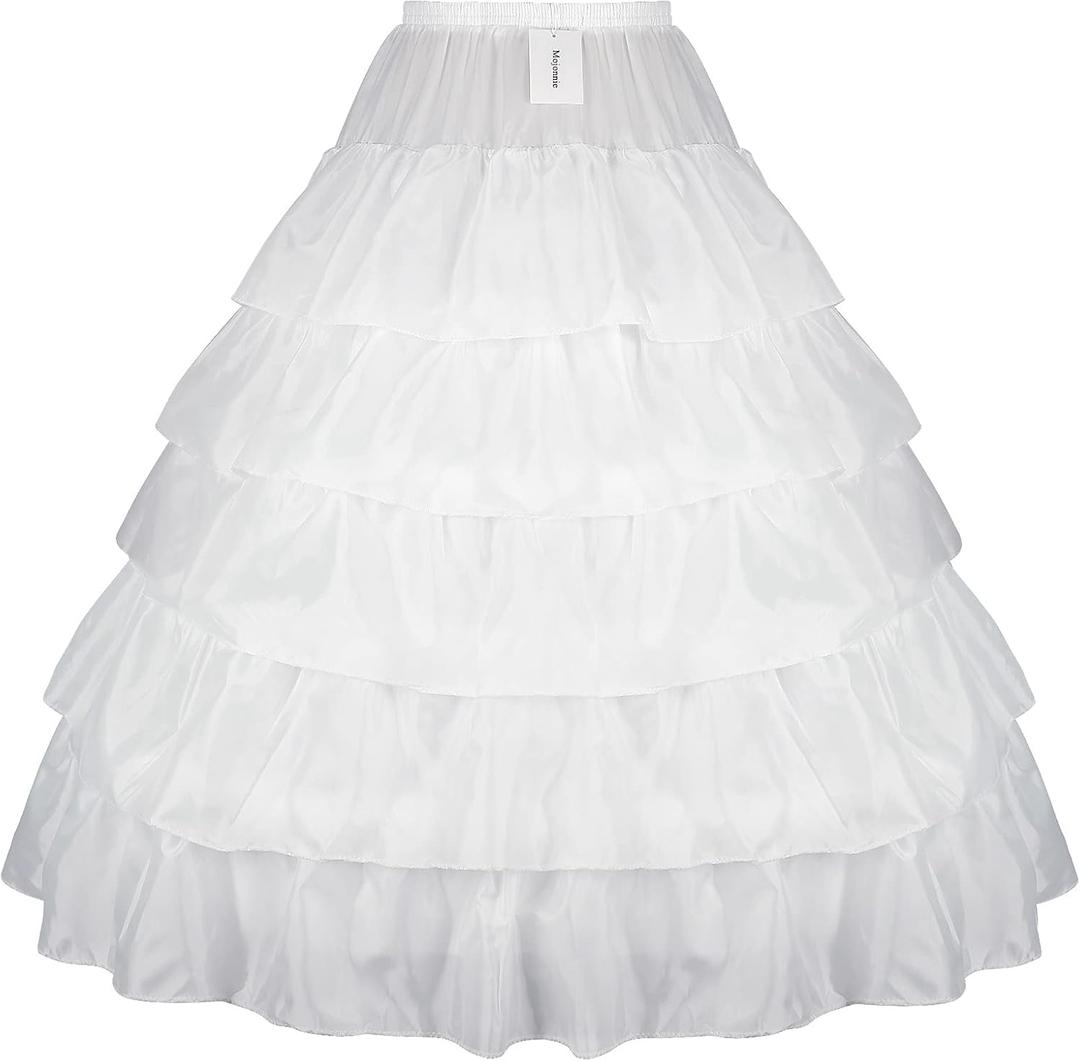 Petticoats for Women 4 Hoop Crinoline Petticoat for Wedding Dress, 5 Ruffles Layers Ball Gown Half Slips Underskirt (One Size, White)
