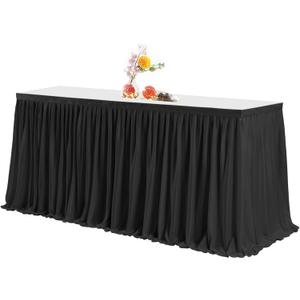 PARTISKY Black Polyester Rectangle Table Skirt, 6ft x 72in, Wrinkle Resistant, Pleated Ruffle, Perfect for Banquet, Wedding, Trade Show, Dining Table