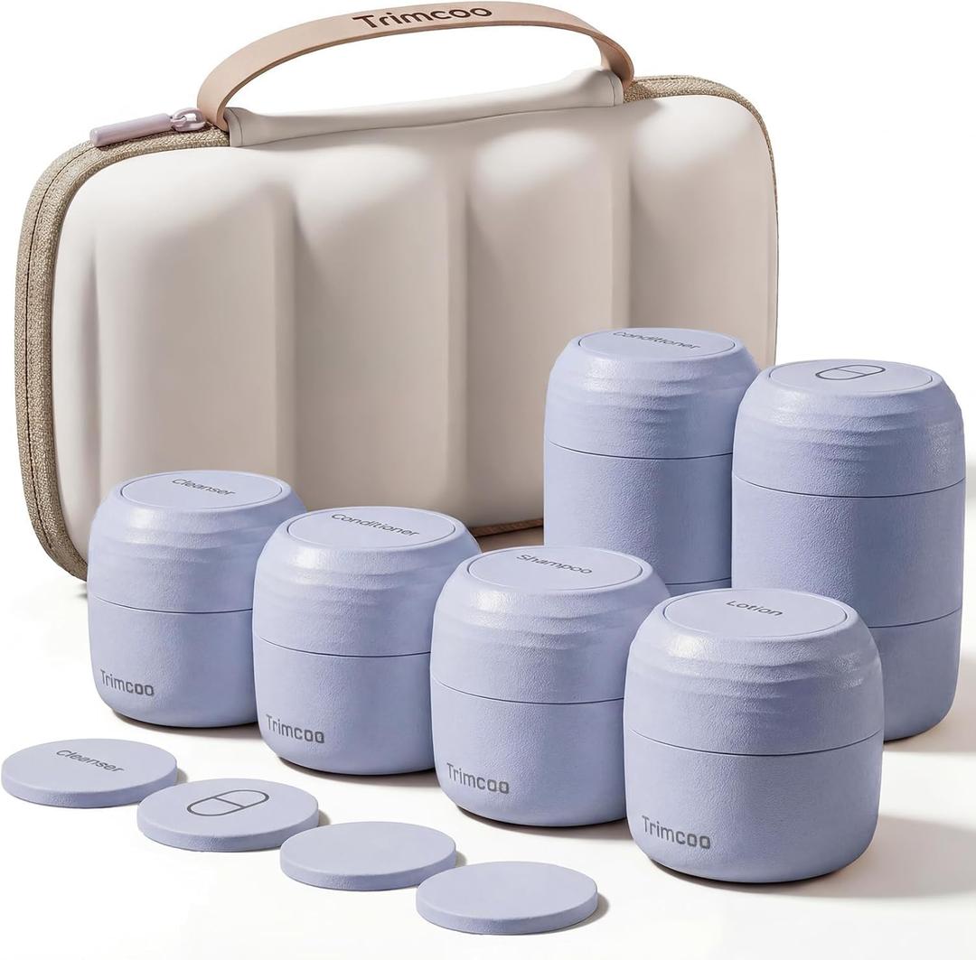 Travel Toiletry Jar Set - 6Pcs Leakproof Travle Containers with Carry Bag, Dual - PLA Hard Shell Jars for Skincare, Lotions, Creams - Includes 4x30ml, 2x60ml & 10xMagnetic Labels, Blue