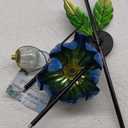 Huaxu Solar Outdoor Lights 35.4In Garden Decor Flower Wind Spinners,Waterproof LED Crackle Glass Globe Blue Lotus Art Metal Stake for Lawn Patio Pathway Yard Porch Driveway Decorations Gift