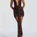 HNMYCY Women's Sexy Halter Bodycon Mini Dress Ruched Deep V Neck Backless Going Out Dresses Leopard S
