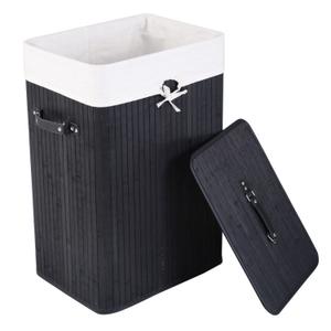 110L Rectangle Laundry Basket Bamboo Clothes Hamper with Handles and Lid, Black