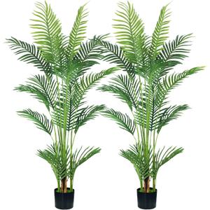 HAIHONG 4.5FT 2Packs Artificial Palm Tree,Faux Areca Palm Plant with Real Touch Leaves and Adjustable Branches,Fake Tropical Palm Tree for Home Office Indoor Outdoor Modern Decoration