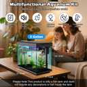 Smart Aquarium 5 Gallon Glass Fish Tank with Silent Water Pump, Self Cleaning System Efficiency Filter 7-Color LED Lights Automatic Feeder Temperature Display HD Glass, Smart Control with App, Black