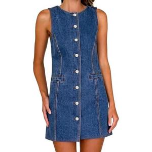 Nitzana Women's Denim Dress Jean Sleeveless Button Down Shirt Mini Tank Casual Summer Dresses with Pocket 2025 Trendy Outfits, Medium