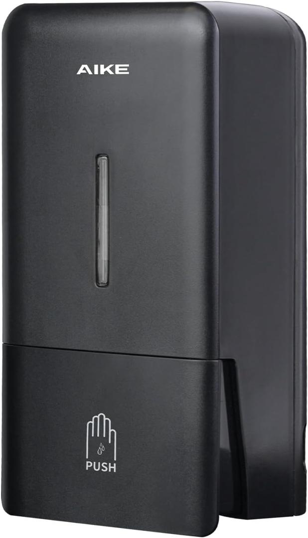 AIKE Wall Mount Liquid Soap Dispenser for Commercial Bathroom 27oz Large Capacity Manual Push Pump Black