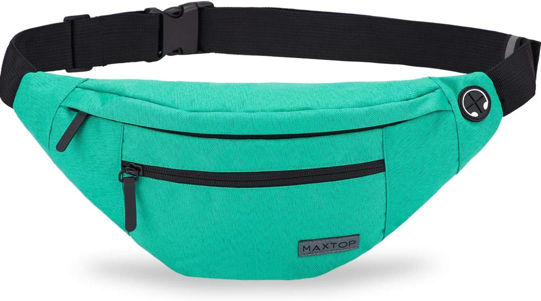 MAXTOP Large Crossbody Fanny Pack with 4-Zipper Pockets,Gifts for Enjoy Sports Festival Workout Traveling Running Casual Hands-Free Wallets Waist Pack Phone Bag Carrying All Phones (Blackish Green)