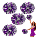 4 Pcs Metallic Cheerleading Pom Poms, 12Inch Cheerleader Pompoms with Baton Handle for School Team Sports Games Dance, Color: Silver/Purple