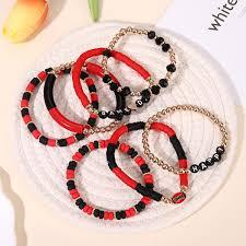 Game Day Bracelets for Women Football Bracelets Red Black Orange Heishi Clay Beaded Stretch Bracelets Stackable Sport Fan Bracelet Bangles Football Team Mom Accessories Outfits Jewelry