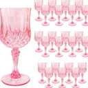 Plastic 24Pcs Pink Wine GlassesCordial Goblet Glasses Can be Used for Weddings(Pink,24Pcs)