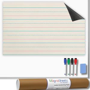 MAGNASHEETS Jumbo Magnetic Dry Erase Handwriting Paper for Teachers Classrooms 28x22 | Complete Erase! No Staining, Ghosting | Includes Storage Tube, Markers, Eraser Must Have