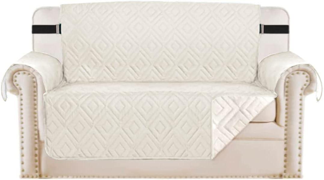 H.VERSAILTEX Reversible Loveseat Cover Furniture Protector Anti-Slip Water Resistant 2 Inch Wide Elastic Straps Couch Covers Pets Kids Fit Sitting Width Up to 46"(Love Seat: 75" x 90", Ivory/Beige)
