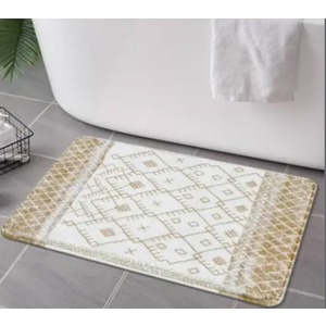 Uphome Bath Rugs for Bathroom, Moroccan Geometric Small Bath Rug, Non Slip Washable Soft Velvet Bath Mats for Bathroom Floor, Khaki Boho Farmhouse Toilet Rug for Sink Tub Shower, 18x26 inch