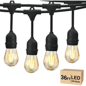 Svater 36 FT Outdoor String Lights 2W, Commercial Grade Patio Light with 13 pc Edison Shatterproof Bulbs, IP65 Waterproof LED Hanging Lighting for Bistro Cafe Market Outside Backyard, Warm White 2700K