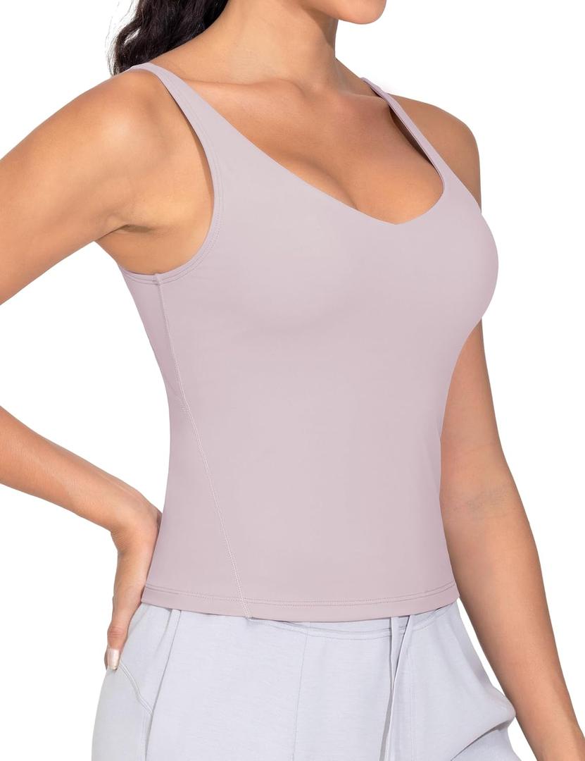 THE GYM PEOPLE Women's Longline Sports Bra Wirefree Padded Workout Yoga Tank Top (Medium, Light Purple)