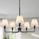 Black Chandeliers for Dining Room 30 Bedroom Light Fixture with White Fabric Shade 5-Light Modern Farmhouse Chandelier Adjustable Pendant Lighting Fixtures for Kitchen Island,Living Room,Entryway